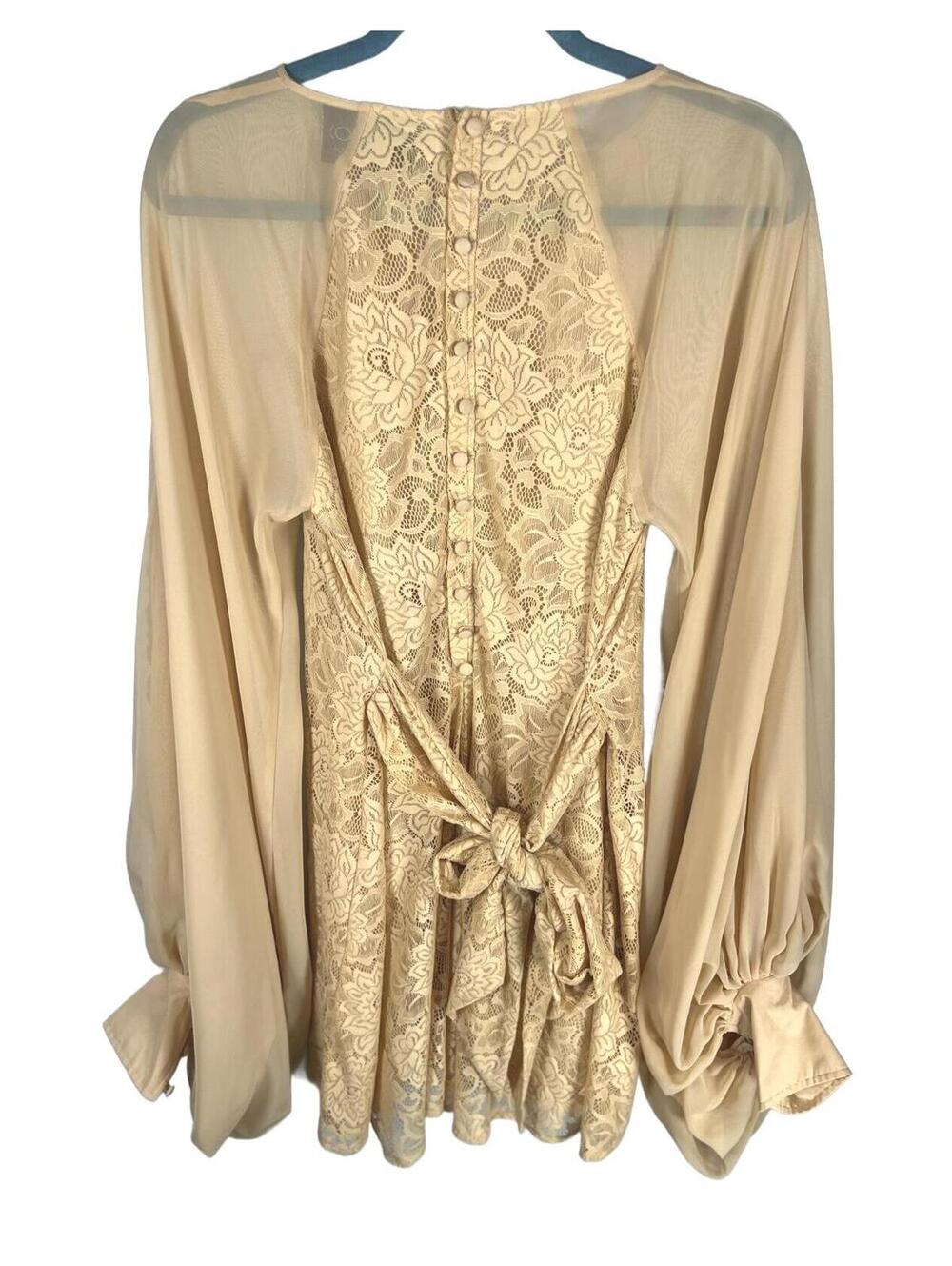 Wildfox White Label Lace Bull Skull Sequin Bell Sleeve Western Boho Mini Dress L - Picture 4 of 9